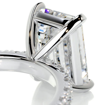 3.4 Ct Emerald Cut Moissanite Silver Pave Set Ring