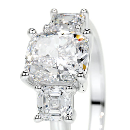 Cushion Cut Moissanite Silver Three Stone Set Engagement Ring