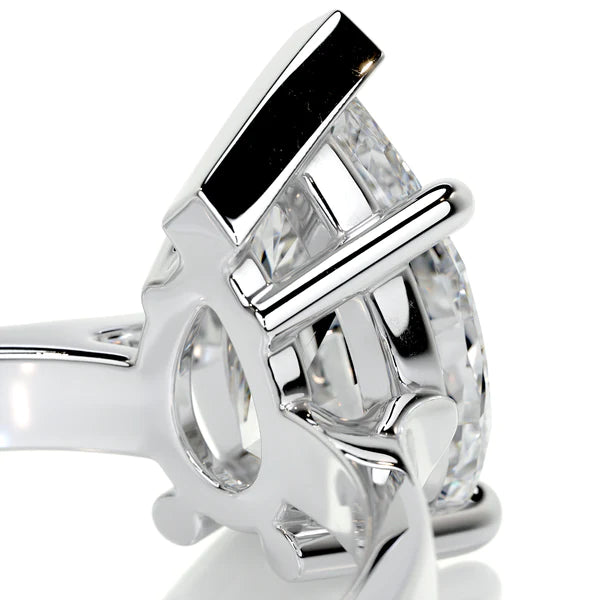 Pear Cut Moissanite Five Prong Set Silver Solitaire Engagement Ring
