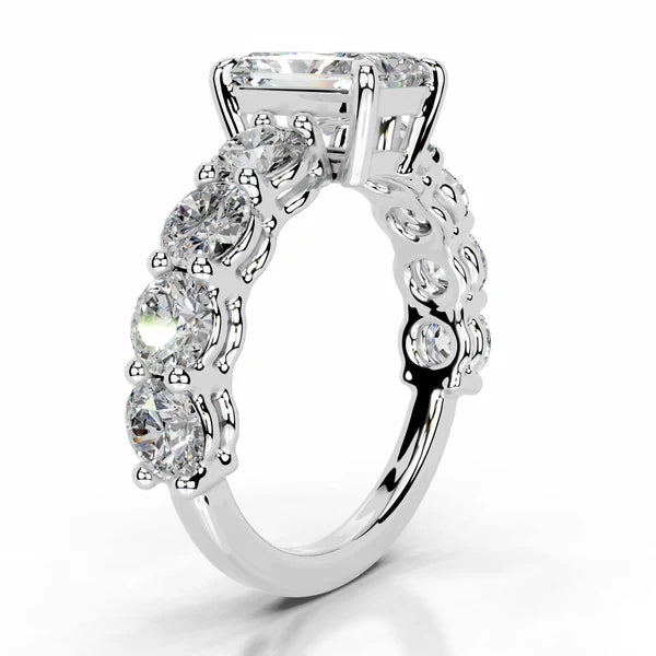 Radiant Cut Moissanite Stone Accented Shank Silver Engagement Ring