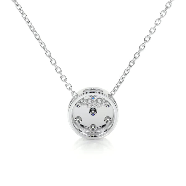 Round Cut Moissanite Diamond Silver Halo Set Pendant