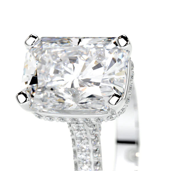 Cushion Cut Moissanite Micro Pave Shank Silver Engagement Ring