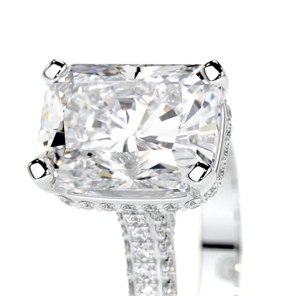 Cushion Cut Moissanite Micro Pave Shank Silver Engagement Ring