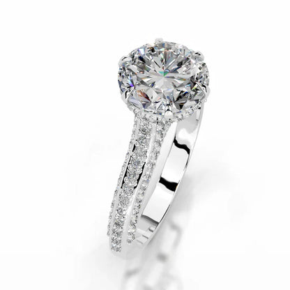 Round Cut Moissanite Silver Micro Pave Pave Set Engagement Ring