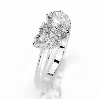 Heart and Pear Cut Moissanite Silver Two Stone  Engagement Ring