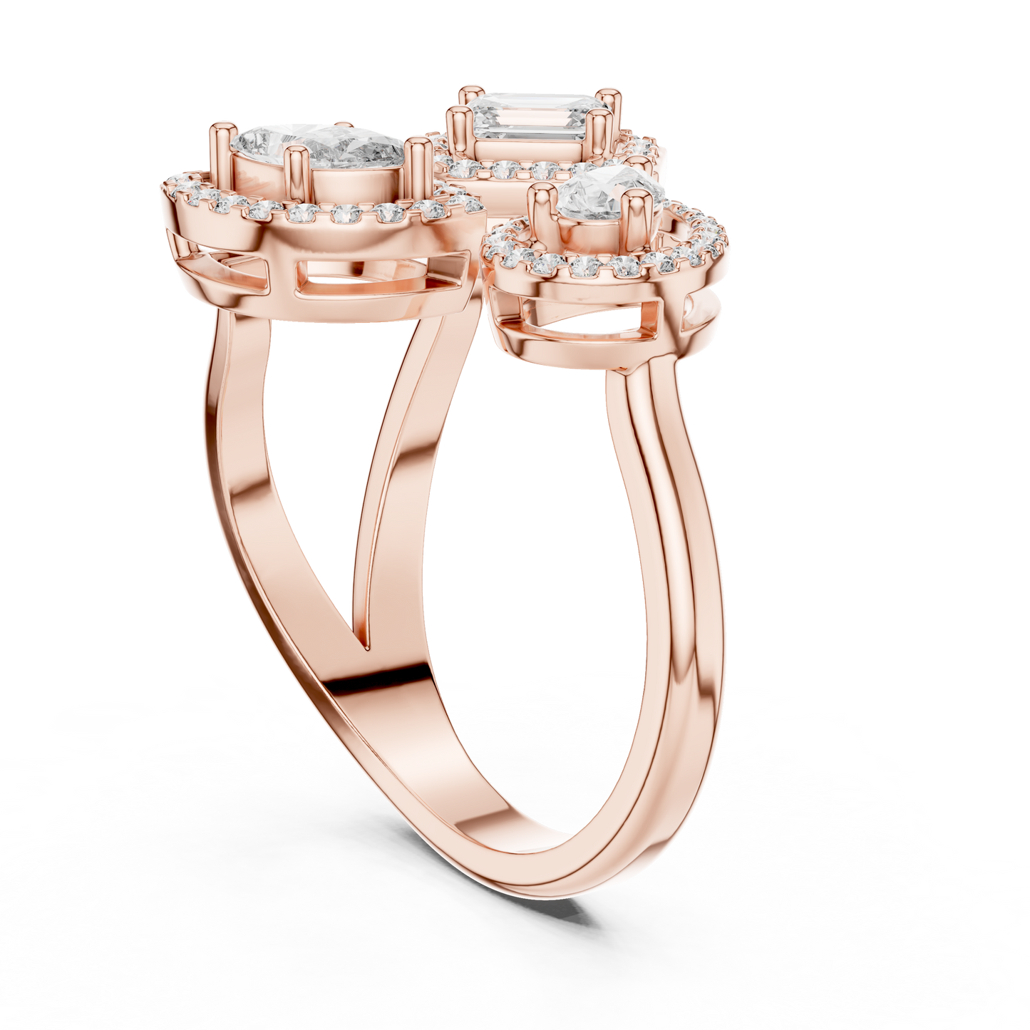 Triple Stone Multi Shape Lab Grown Diamond Halo Ring