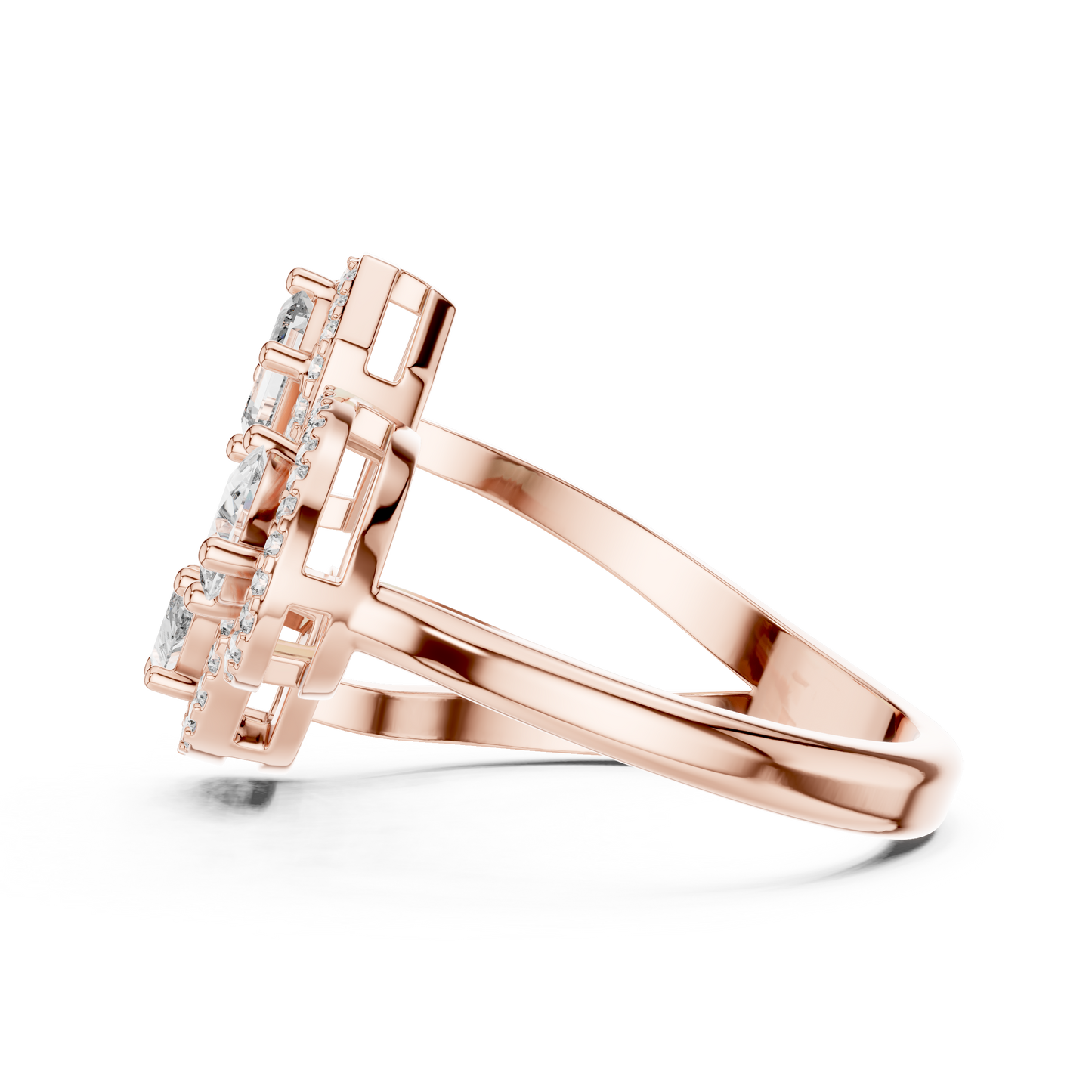 Triple Stone Multi Shape Lab Grown Diamond Halo Ring