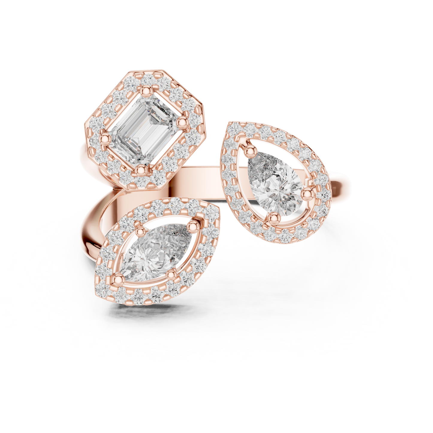 Triple Stone Multi Shape Lab Grown Diamond Halo Ring