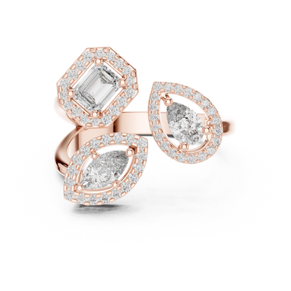 Triple Stone Multi Shape Lab Grown Diamond Halo Ring