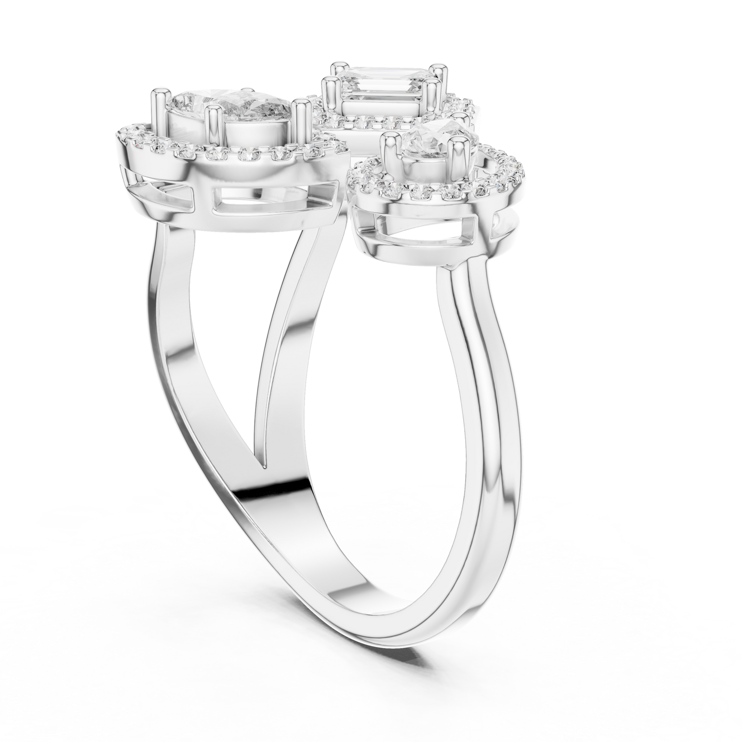 Triple Stone Multi Shape Lab Grown Diamond Halo Ring