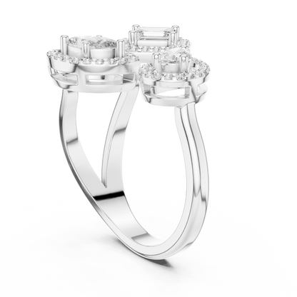 Triple Stone Multi Shape Lab Grown Diamond Halo Ring