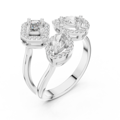 Triple Stone Multi Shape Lab Grown Diamond Halo Ring