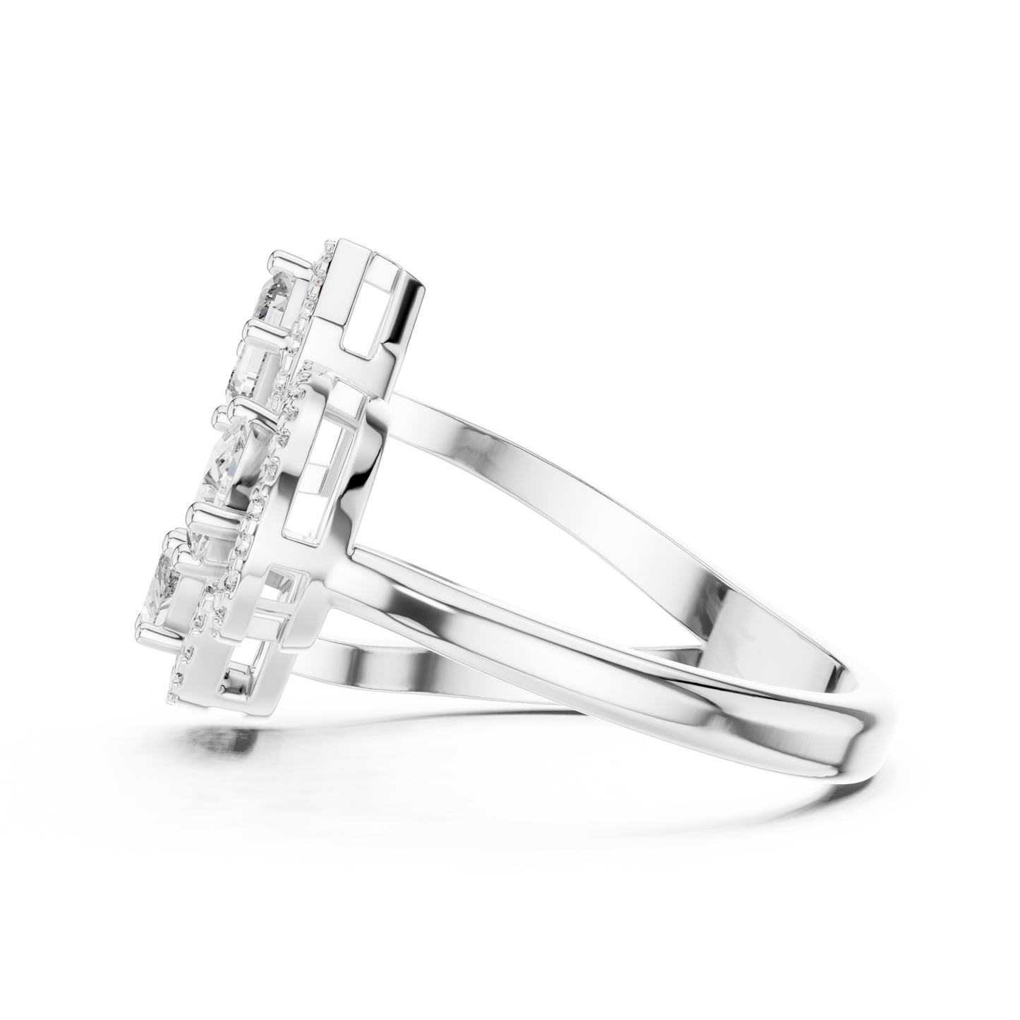 Triple Stone Multi Shape Lab Grown Diamond Halo Ring