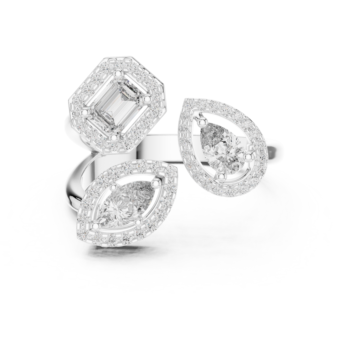 Triple Stone Multi Shape Lab Grown Diamond Halo Ring