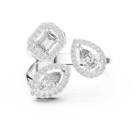 Triple Stone Multi Shape Lab Grown Diamond Halo Ring