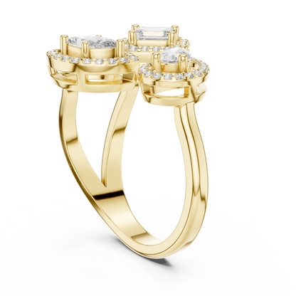 Triple Stone Multi Shape Lab Grown Diamond Halo Ring