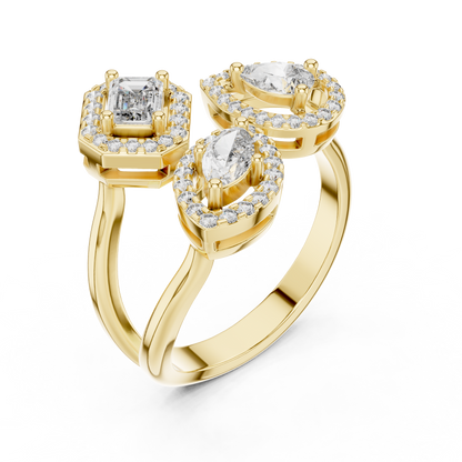 Triple Stone Multi Shape Lab Grown Diamond Halo Ring