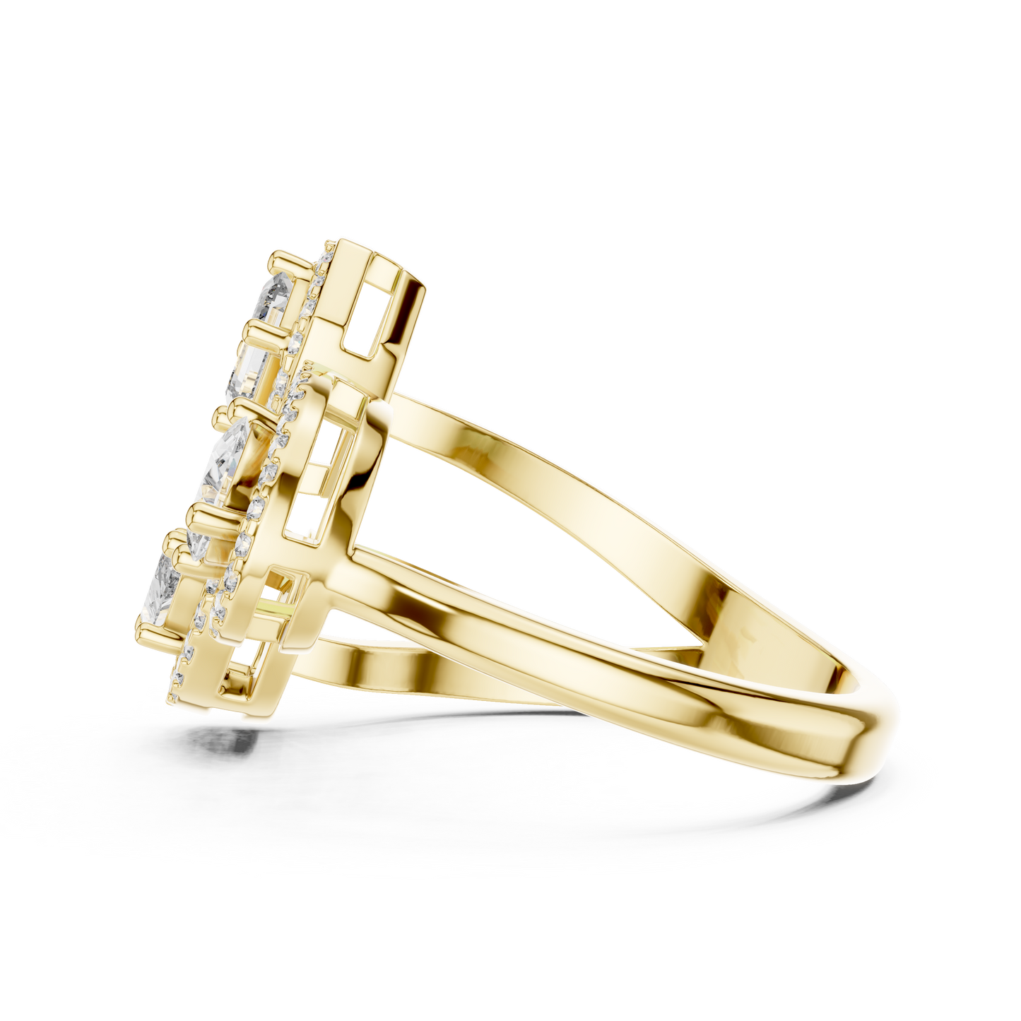 Triple Stone Multi Shape Lab Grown Diamond Halo Ring