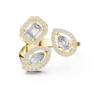 Triple Stone Multi Shape Lab Grown Diamond Halo Ring