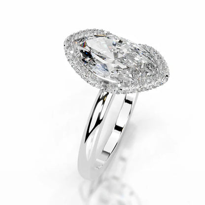 Marquise Cut Moissanite Silver Halo Set Engagement Ring