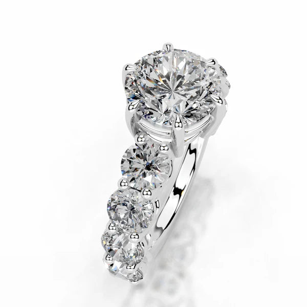 Round Cut Moissanite Silver Pave Set Engagement Ring