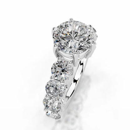 Round Cut Moissanite Silver Pave Set Engagement Ring