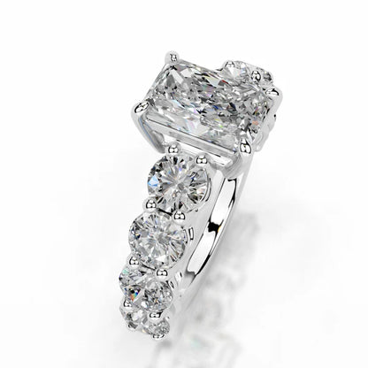 Radiant Cut Moissanite Stone Accented Shank Silver Engagement Ring