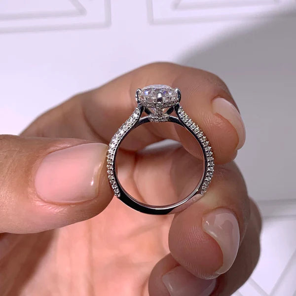 Oval Cut Moissanite Silver Pave Set Engagement Ring