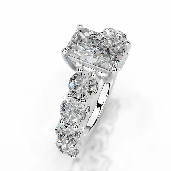 Radiant Cut Moissanite Silver Accented Shank Engagement Ring
