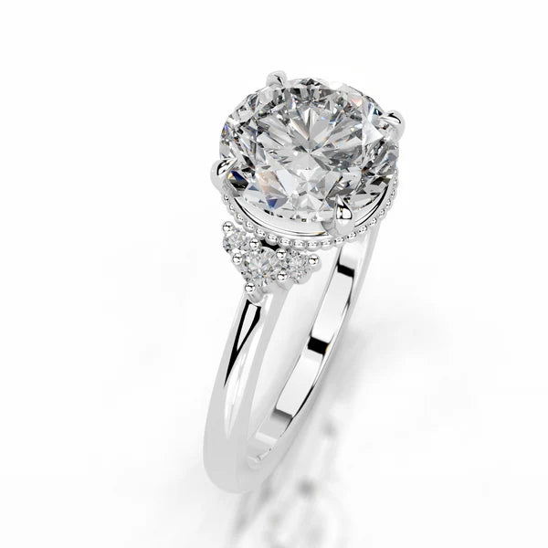 Round Cut Moissanite Silver Engagement Ring