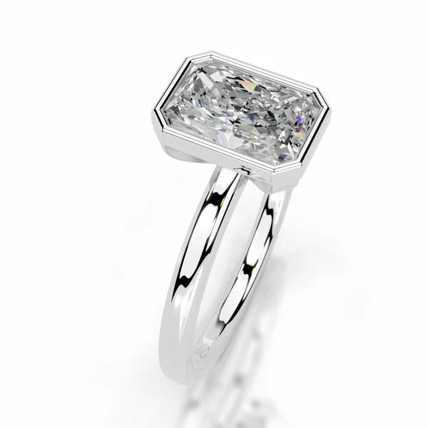 Radiant Cut Moissanite Silver Bezel Set Engagement Ring