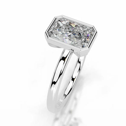 Radiant Cut Moissanite Silver Bezel Set Engagement Ring