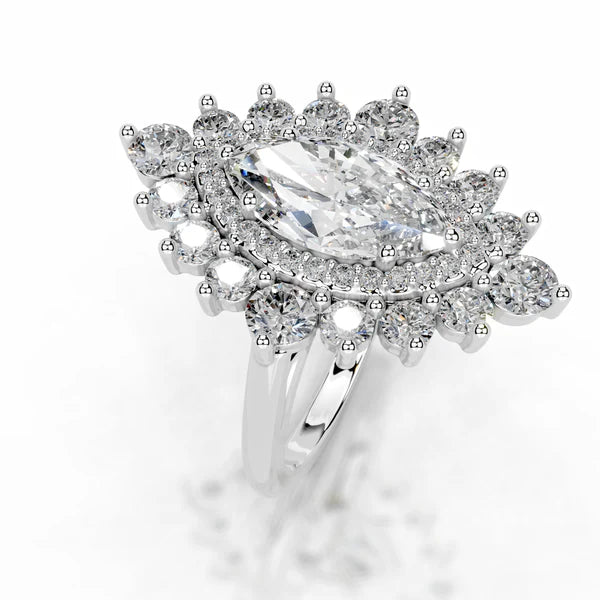 Marquise Cut Moissanite Halo Ring with illusion Silver Engagement Ring