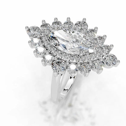 Marquise Cut Moissanite Halo Ring with illusion Silver Engagement Ring