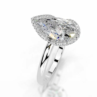Pear Cut Moissanite Halo Silver Engagement Ring