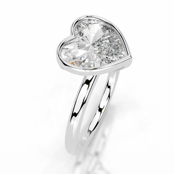 Heart Cut Moissanite Silver Bezel Set Engagement Ring