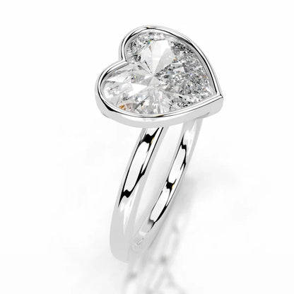 Heart Cut Moissanite Silver Bezel Set Engagement Ring