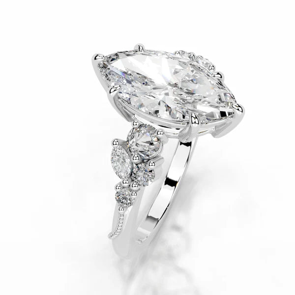 Marquise Cut Moissanite Cluster Setting Set Silver Engagement Ring