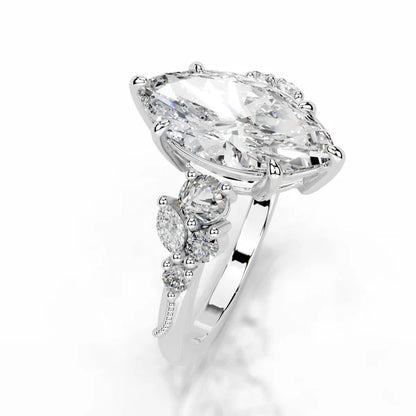 Marquise Cut Moissanite Cluster Setting Set Silver Engagement Ring