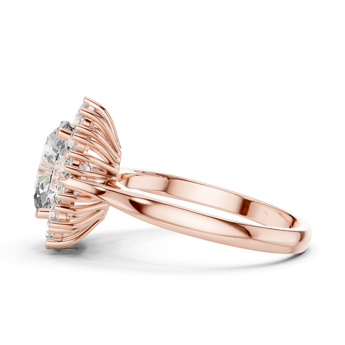 Oval Lab Grown Diamond Floral Halo Engagement Ring in Yellow Gold