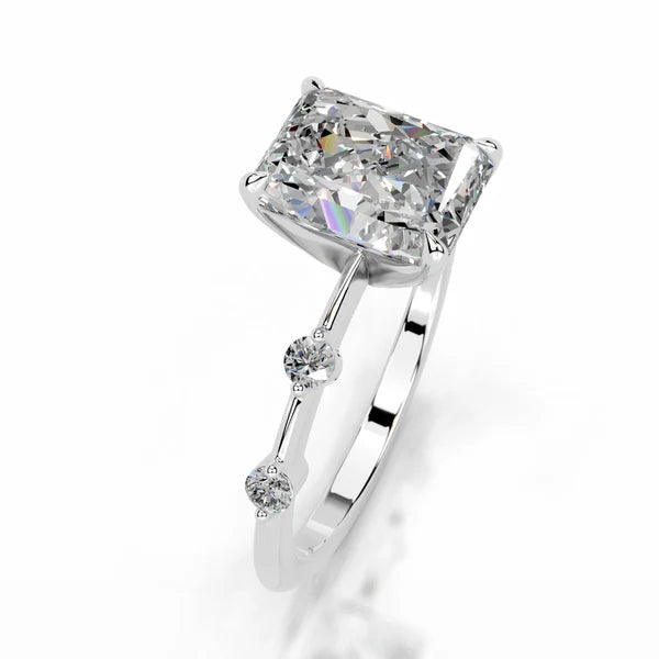 Radiant Cut Moissanite Bubble Prong Setting Silver Set Engagement Ring