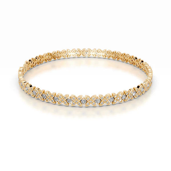 Round Cut Moissanite Clover Shape Silver Tennis Bracelet