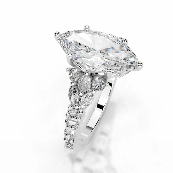 Marquise Cut Moissanite Silver Cluster Setting Engagement Ring