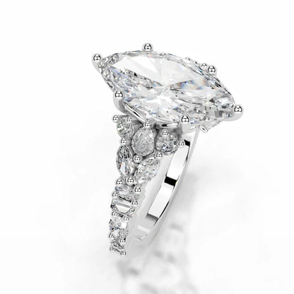Marquise Cut Moissanite Silver Cluster Setting Engagement Ring