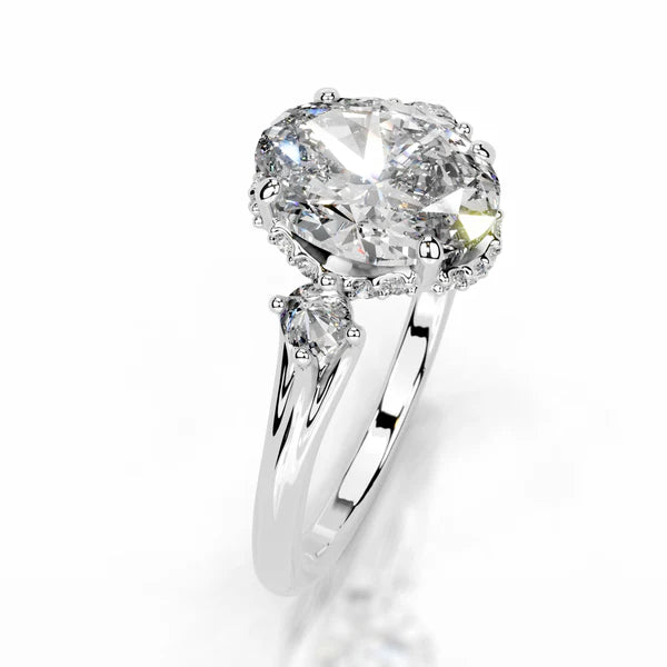 Oval Cut Moissanite Silver Three stone Engagement Ring