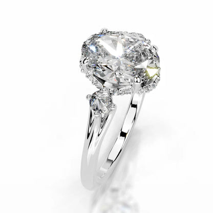 Oval Cut Moissanite Silver Three stone Engagement Ring