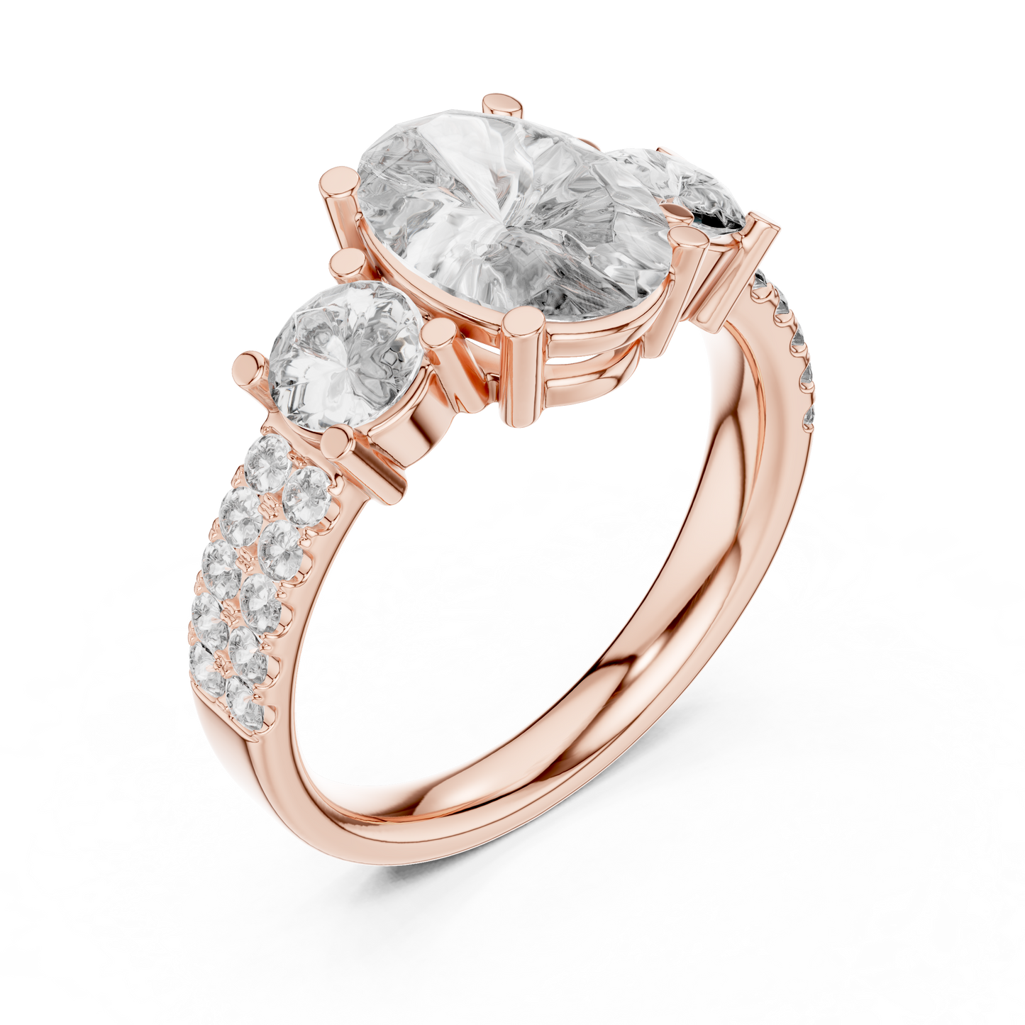 Oval Three Stone Lab Grown Diamond Ring in 14K White Gold