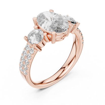 Oval Three Stone Lab Grown Diamond Ring in 14K White Gold