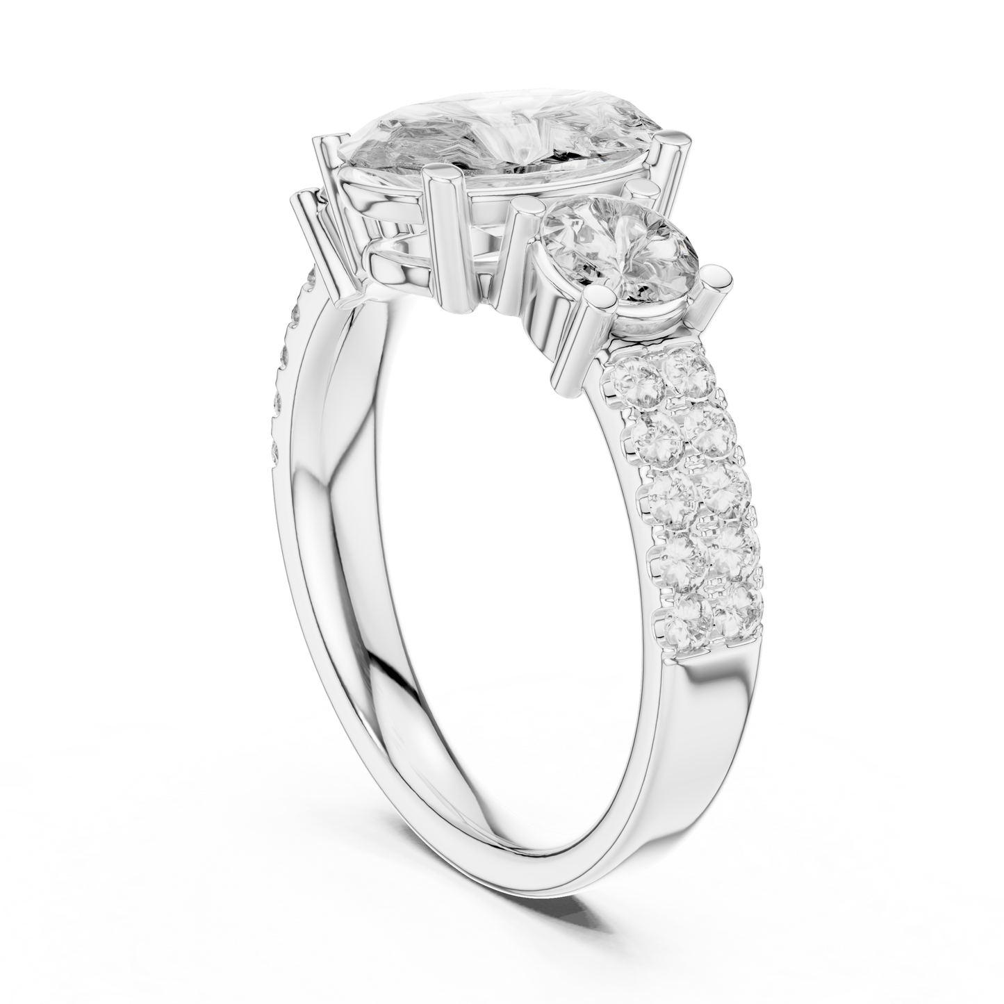 Oval Three Stone Lab Grown Diamond Ring in 14K White Gold