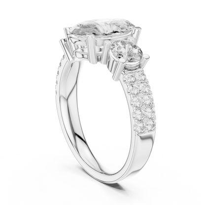 Oval Three Stone Lab Grown Diamond Ring in 14K White Gold